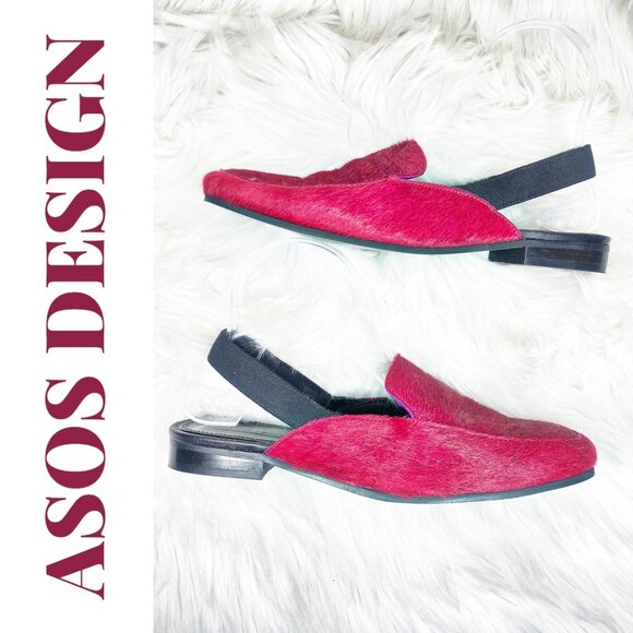 ASOS RED PONY HAIR SLINGBACK LOAFER MULES LOW HEEL, SIZE 7 - Picture 9 of 9